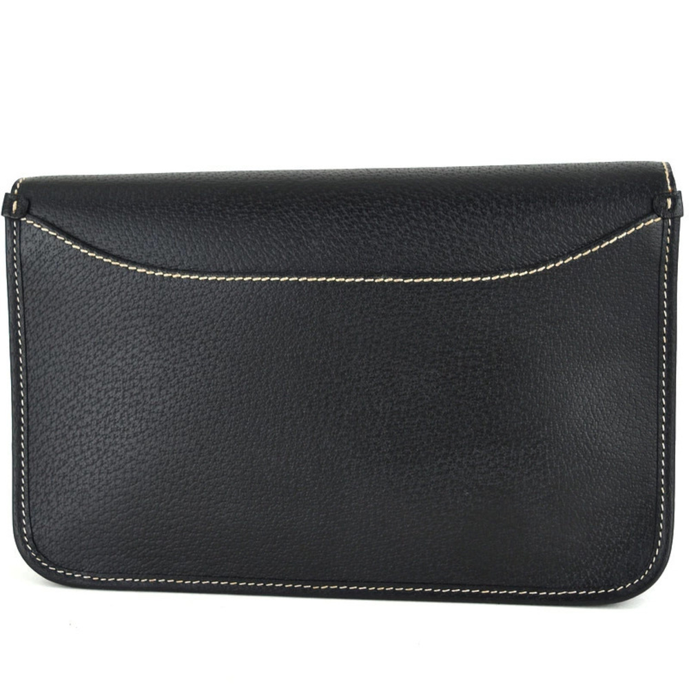 Salvatore Ferragamo One Black Clutch Leather Bag Lock Black